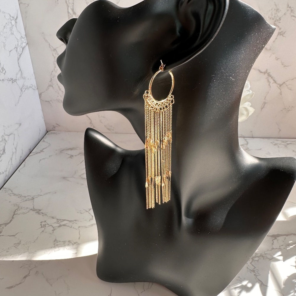 Gold Fringe Statement Earrings